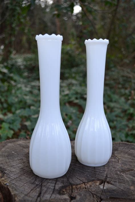 Pair Of Tall White Milk Glass Vases Etsy Milk Glass Vase White