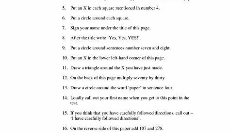 read and follow directions worksheets