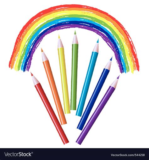 Set Of Colored Pencils And Rainbow Royalty Free Vector Image