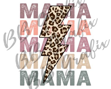 Digital Png File Mama Stacked Distressed Cheetah Leopard Bolt Printable Waterslide Iron On