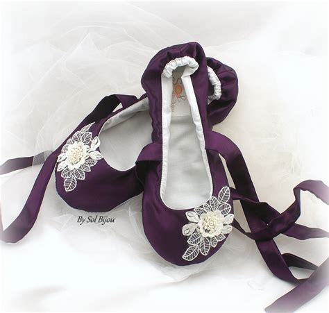 Purple Wedding Ballet Slippers Plum Ballet Shoes With Ties Wide Fit