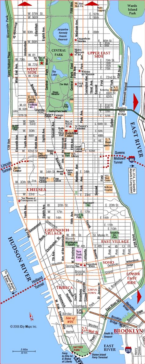 Manhattan Street Map New York City Map New York City Vacation Map