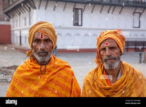 Two Sadhus Hindu Ascetics Or Holy Men In Hanuman Dhoka Durbar Square