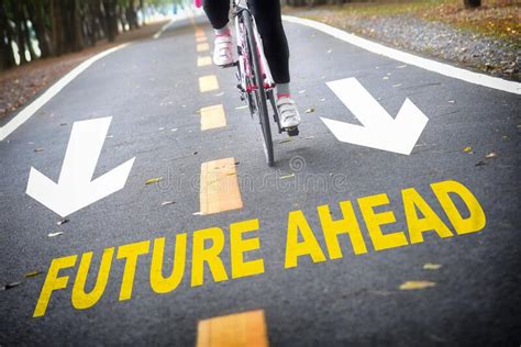 Future Ahead Word With White Arrow Sign Marking On Road Surface For