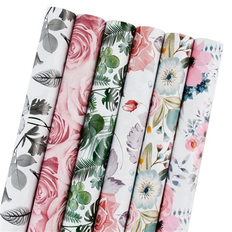 Spring Flower Wrapping Paper Roll 6 Rollsset Floral Wrapping Paper