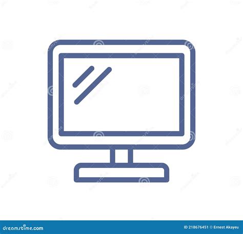 Computer Monitor Icon In Line Art Style Desktop Screen Lineart