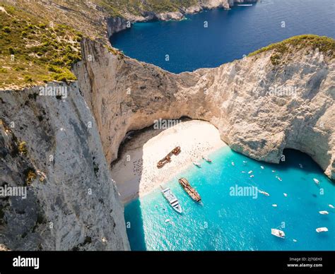 Aerial Photography By Drone Of Navagio Shipwreck Beach With A