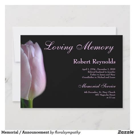 Elegant Pink Tulip Funeral Or Memorial Announcement Zazzle Memorial