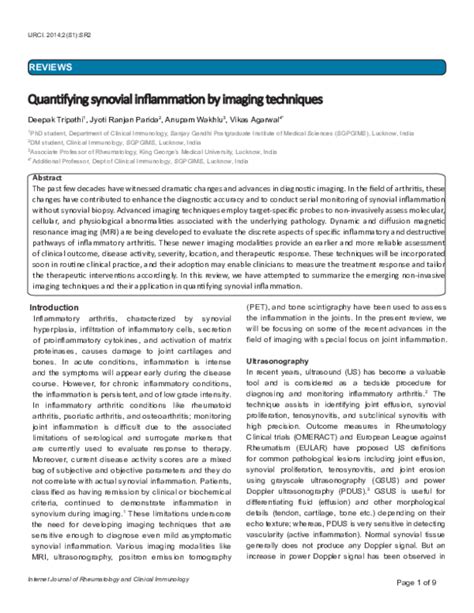 Pdf Quantifying Synovial Inflammation By Imaging Techniques Dr