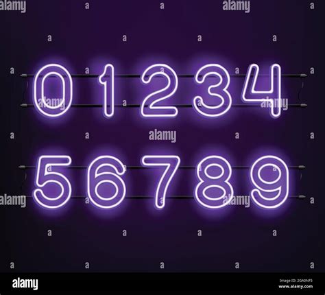 Neon Purple Numbers Vector Illustration Purple Neon Light Realistic Glowing Numbers 0 9