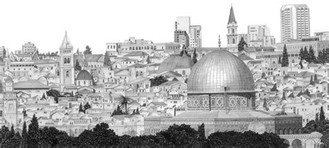 Jerusalem Panorama Artwork Black And White City Of Jerusalem Prints