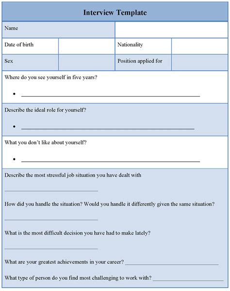Interview Template Sample Sample Of Interview Template