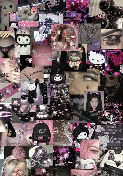 Goth Black Pink And White Kuromi Sanrio Egirl Aesthetic Wall Etsy En