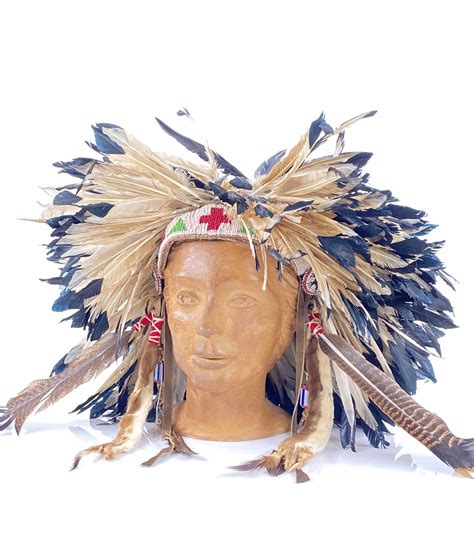 Lot Antique Plains Indian Beaded Feather Headdress
