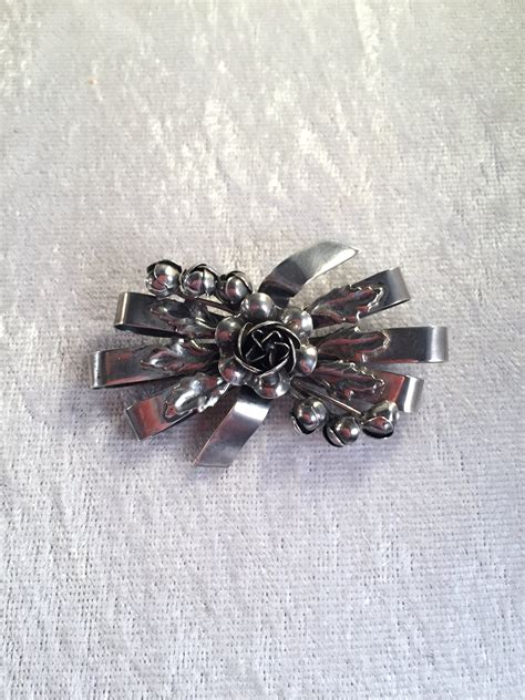 Gorgeous And Heavy Vintage 1940s Hobé Sterling Silver Floral Bow