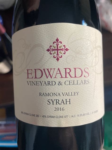 2017 Edwards Vineyard And Cellars Syrah Usa California South Coast