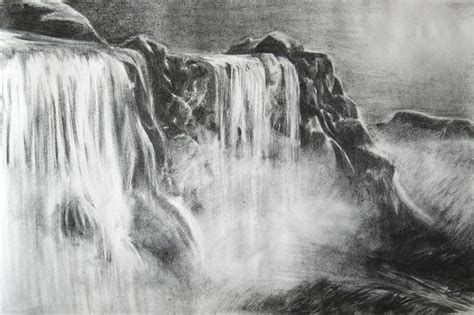 Waterfalls Waterfall Nature Art Drawings Charcoal Art