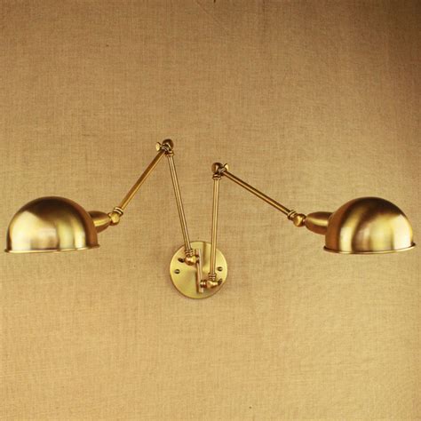 Industrial Brass Adjustable Swing Arm Wall Light Sconce Gold Double