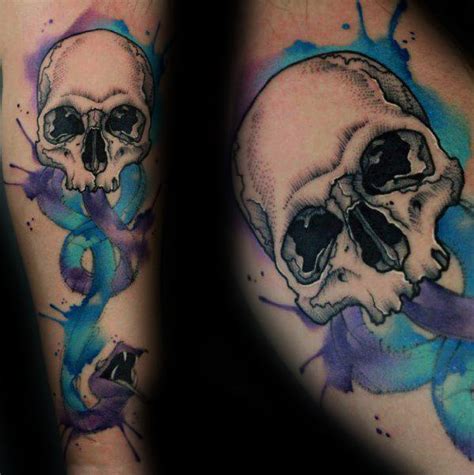The eye sockets also leave lots of room open for expression, or a lack thereof. 40 Watercolor Skull Tattoo Designs For Men - Colorful Ink ...