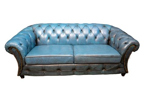 Antique Blue Leather Chesterfield Sofa Baci Living Room