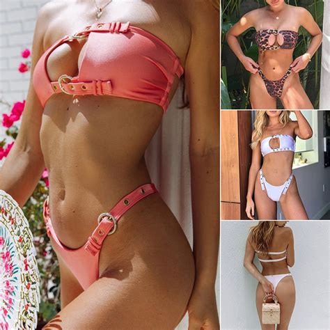 Buckle Bandeau Bikinis 2019 Mujer Push Up Two Piece Suit Sexy Swimsuit