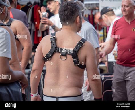 White Male In BDSM Black Leather Harness Enjoying The Folsom Street
