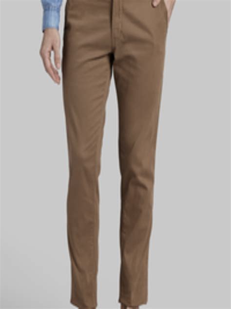 Buy Parx Men Khaki Brown Tapered Fit Solid Regular Trousers Trousers