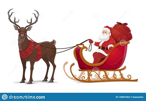 Christmas Santa Sleigh With Reindeer Stock Vector Illustration Of Driving Flying 128891893