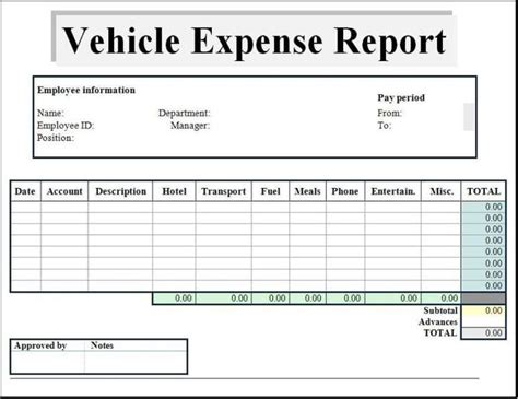 Vehicle Expense Log Report Template Excel Templates Templates