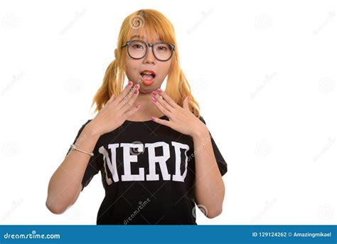 Young Cute Asian Nerd Woman Looking Shocked Stock Photo Image Of