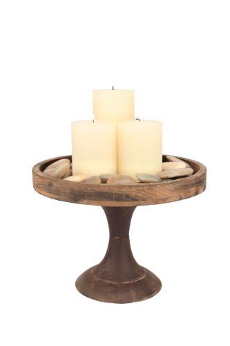 Stonebriar Rustic Worn Natural Wood And Metal Pedestal Tray Decorative Pillar Candle Holder