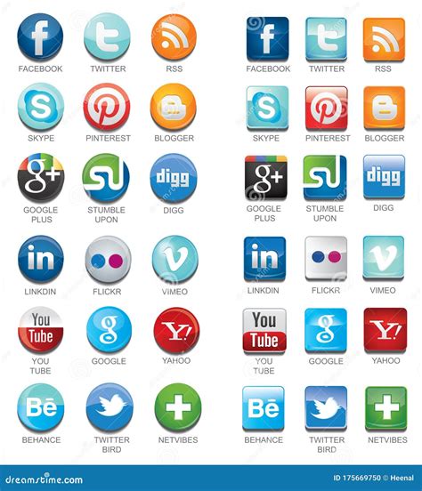Social Media Network Icons With Names Collection Set With Names Text In