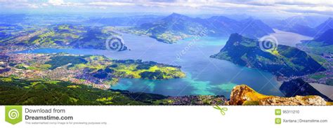Lake Lucerne Swiss Alps Mountains Switzerland Stock