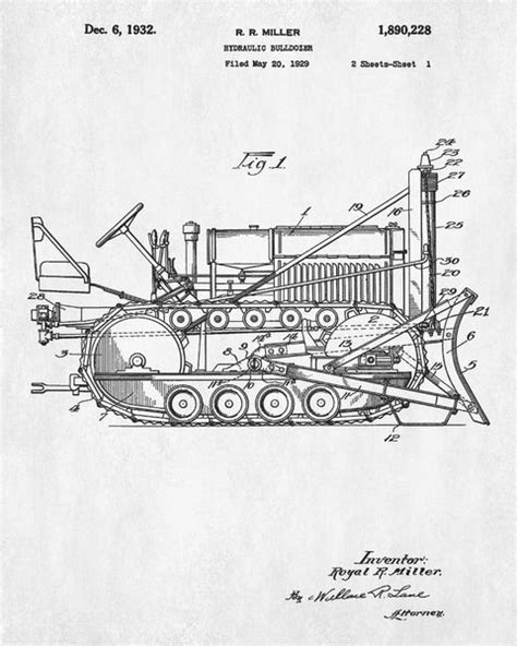 Bulldozer Patent Print Construction Blueprint Building Poster Gallerythane