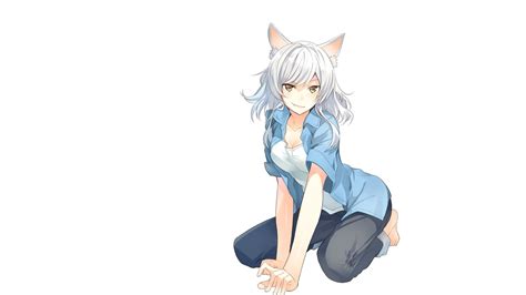 Anime Monogatari Series Hanekawa Tsubasa Nekomimi Cleavage Pyjamas Sawarineko Cat Girl
