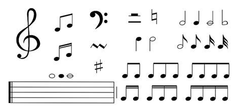 Music Notation Icons Treble Clef Notes Setblack Musical Signs For
