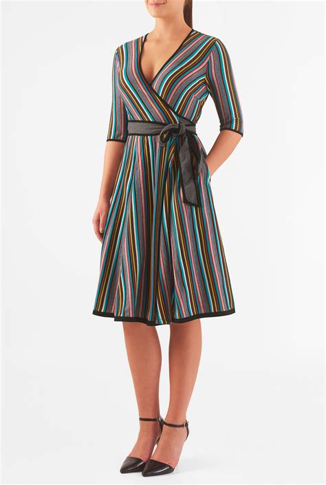 Shop Stripe Cotton Knit Wrap Dress Eshakti