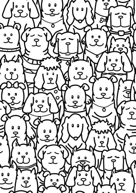 Vector Cute Dogs Cartoons Coloring Page Seamless Pattern Of Dogs