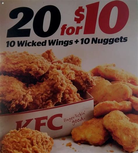 Deal Kfc 20 For 10 10 Wicked Wings And 10 Nuggets Frugal Feeds