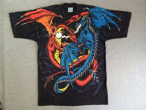 Dragon Fight T Shirt 1994 Vintage Liquid Blue All Over