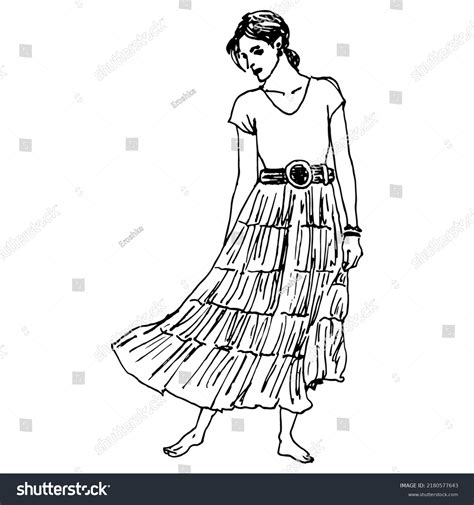 Pretty Young Barefoot Woman Standing Long Stock Vector Royalty Free