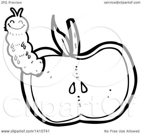 Clipart Of A Cartoon Black And White Lineart Worm In An