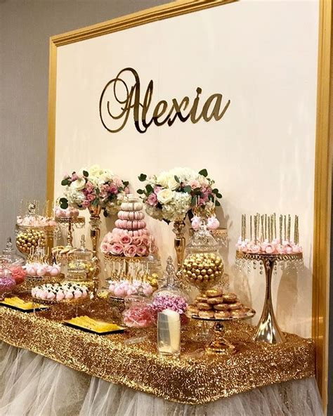 candy dessert table for quinceañera by bizziebeecreations gold name by wolfelaserengraving