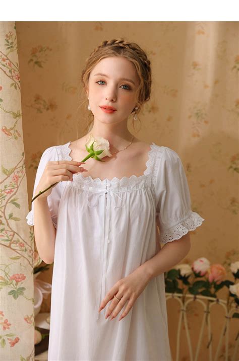 100 Pure Cotton Vintage Night Dress Womens Short Sleeve Loose Long