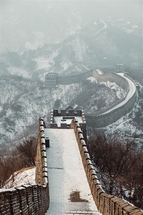The Great Wall Of China Covered With Snow Photo Free Landscape Image
