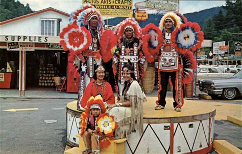Native Cherokee Indians Group Pose In Town Names On Back C1950s Postcard Topics Cultures
