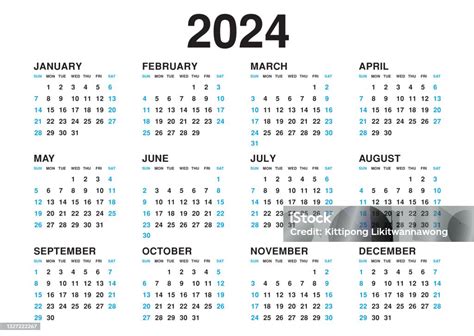 Kalender 2024 Template Vektor Desain Minimal Sederhana Perencana 2024