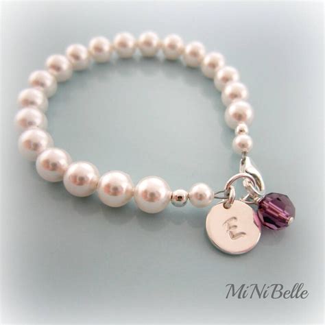 Baby Pearl Birthstone Bracelet Personalized Baby Inital Etsy