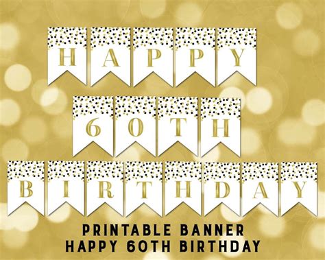 Printable Happy 60th Birthday Banner Black Gold Confetti Etsy Singapore