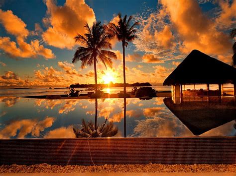 1080p Free Download Tropical Sunrise Hut Glow Shine Sunset